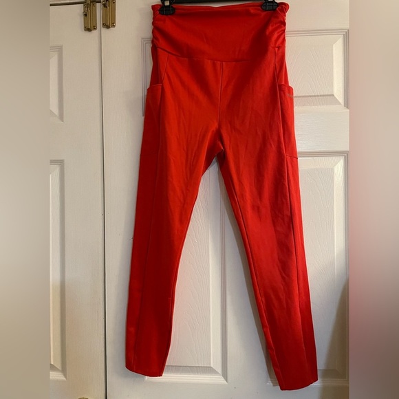 Peace Love World Pants - Peace Love World Vibrant Red Leggings with pockets medium tall